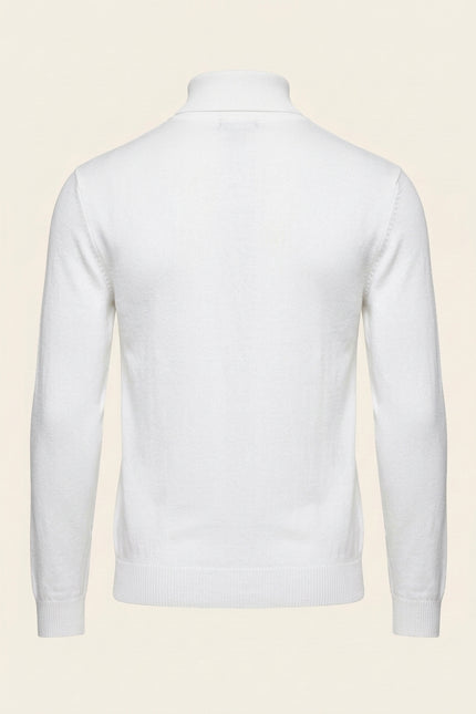 Roll Neck Knit Sweater - White - Back