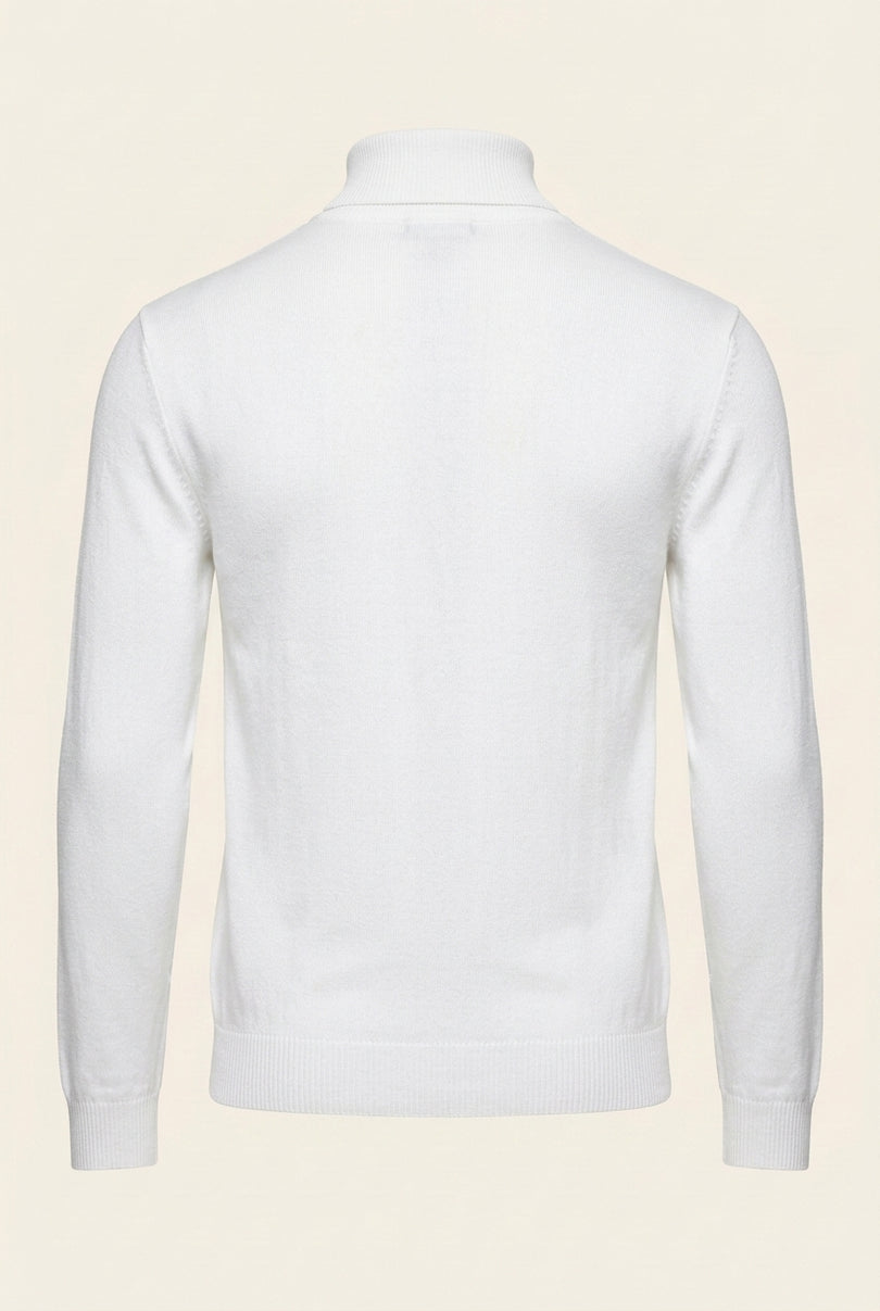 Roll Neck Knit Sweater - White - Back