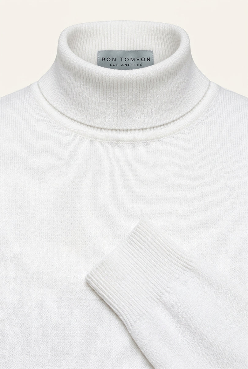 Roll Neck Knit Sweater - White - Detail