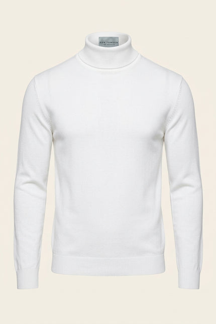 Roll Neck Knit Sweater - White - Front