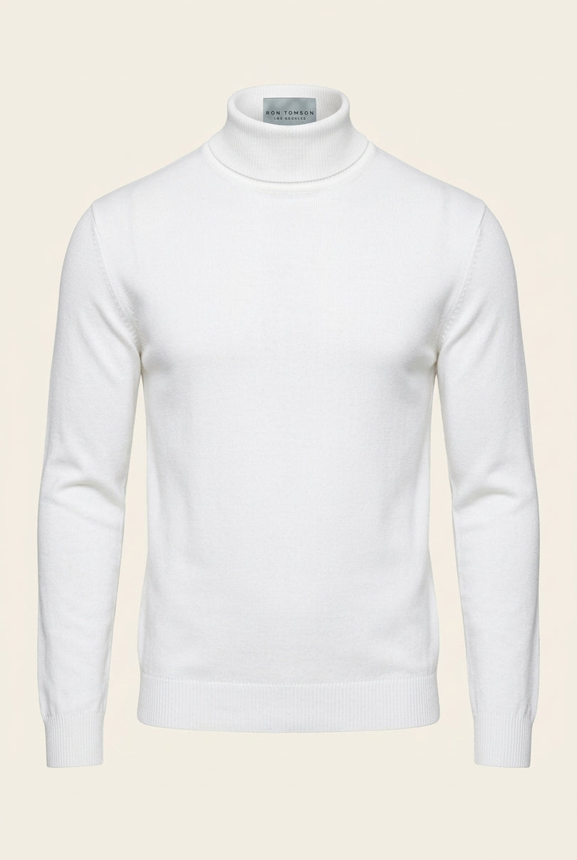 Roll Neck Knit Sweater - White - Front