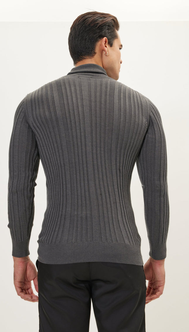 Roll Neck Ribbed Sweater - Anthracite - Ron Tomson