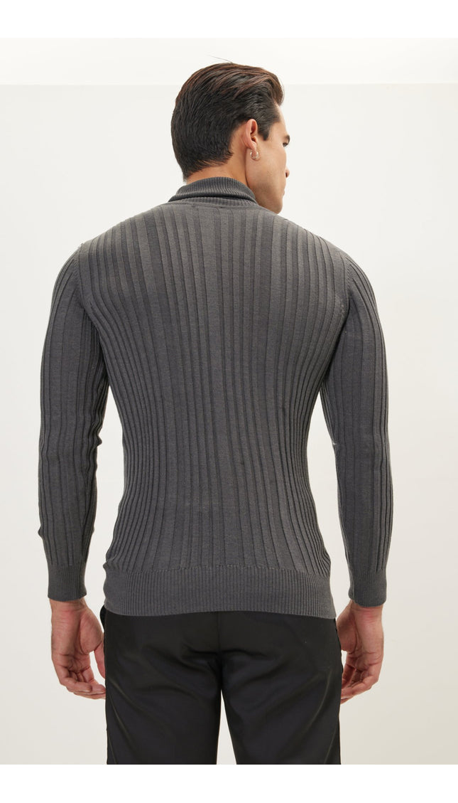 Roll Neck Ribbed Sweater - Anthracite - Ron Tomson