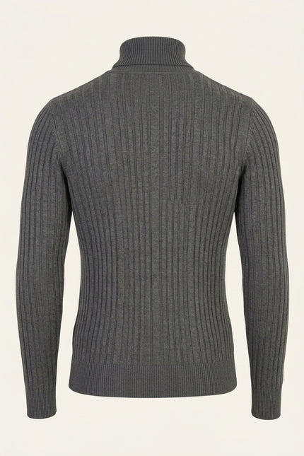 Roll Neck Ribbed Sweater - Anthracite - Back