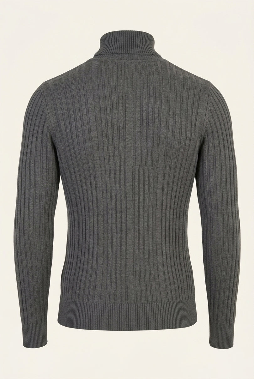 Roll Neck Ribbed Sweater - Anthracite - Back