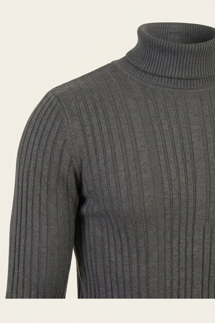 Roll Neck Ribbed Sweater - Anthracite - Detail