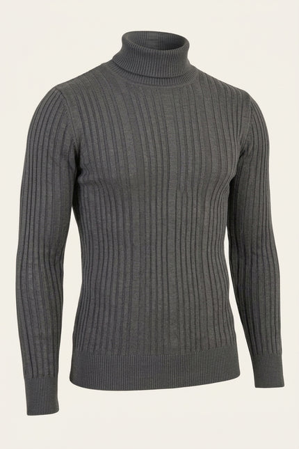 Roll Neck Ribbed Sweater - Anthracite - Front