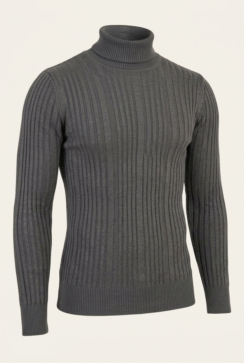 Roll Neck Ribbed Sweater - Anthracite - Front