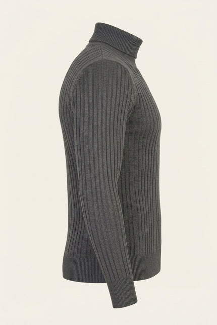 Roll Neck Ribbed Sweater - Anthracite - Side
