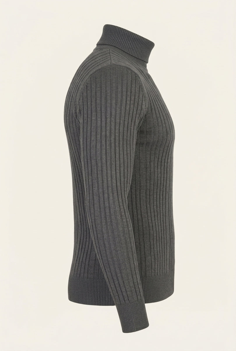 Roll Neck Ribbed Sweater - Anthracite - Side