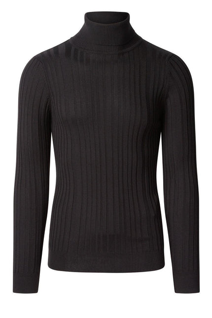 Roll Neck Ribbed Sweater - Black - Ron Tomson