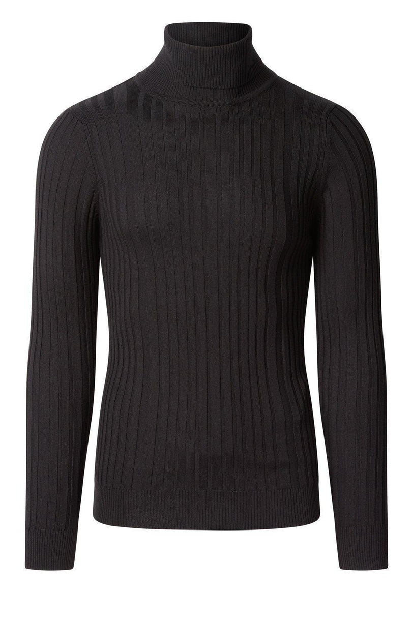 Roll Neck Ribbed Sweater - Black - Ron Tomson