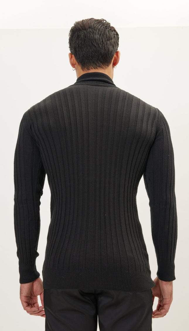 Roll Neck Ribbed Sweater - Black - Ron Tomson