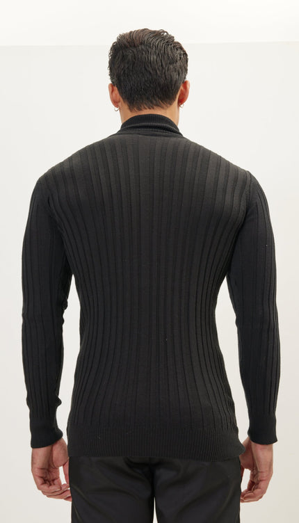 Roll Neck Ribbed Sweater - Black - Ron Tomson