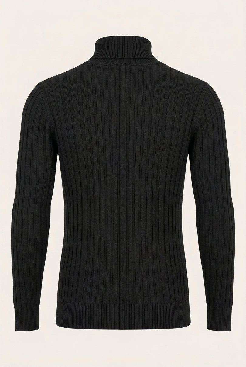 Roll Neck Ribbed Sweater - Black - Back