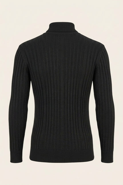 Roll Neck Ribbed Sweater - Black - Back