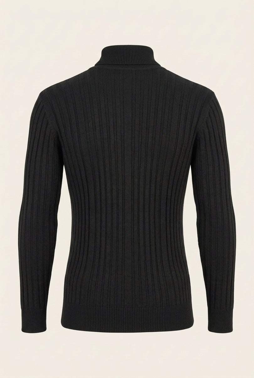 Roll Neck Ribbed Sweater - Black - Back