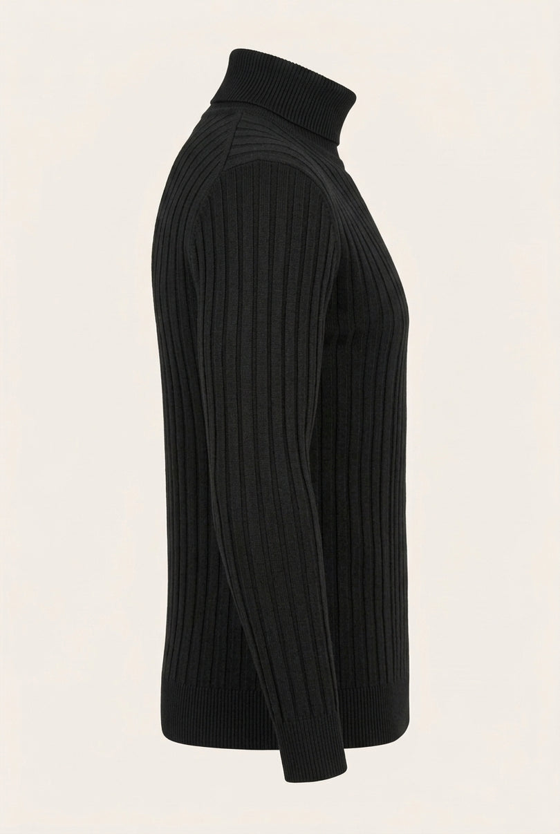 Roll Neck Ribbed Sweater - Black - Side