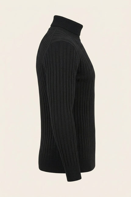 Roll Neck Ribbed Sweater - Black - Side