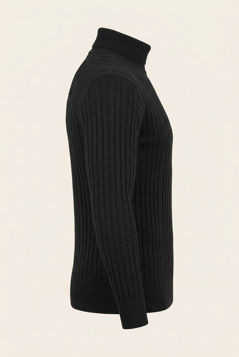 Roll Neck Ribbed Sweater - Black - Side