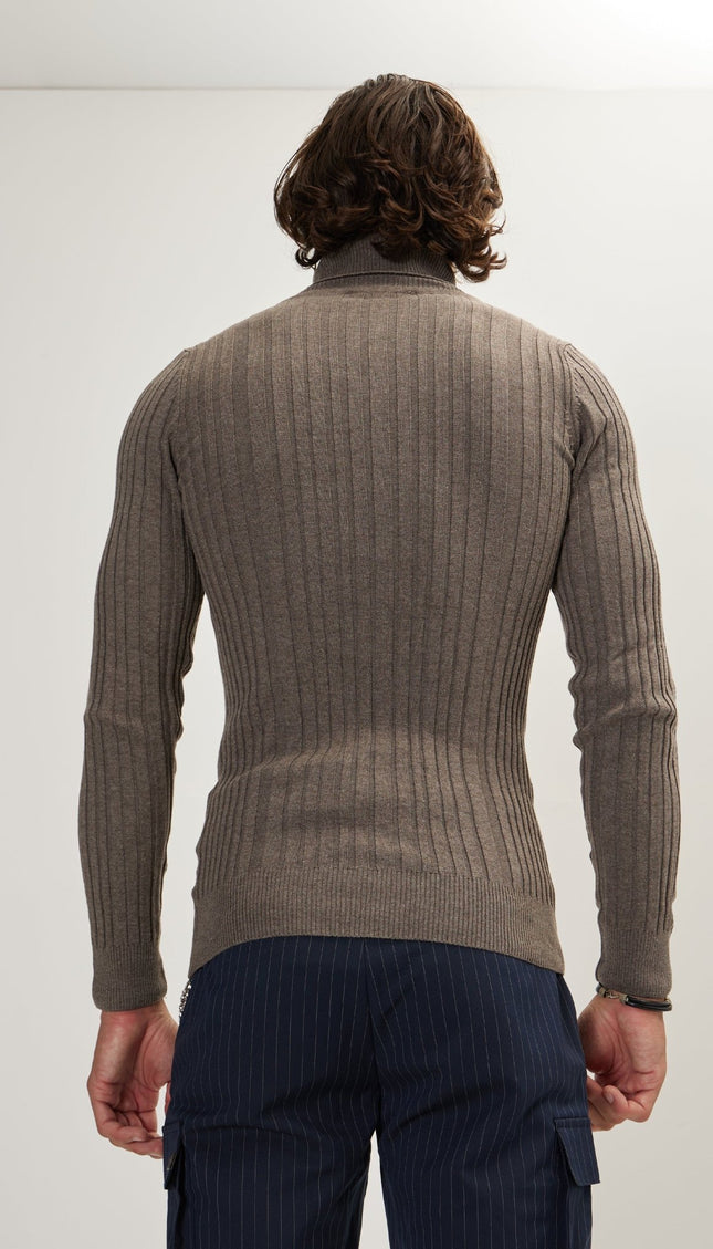 Roll Neck Ribbed Sweater - Dark Vizon - Ron Tomson