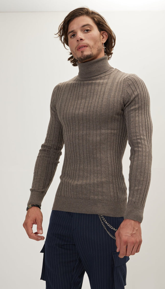 Roll Neck Ribbed Sweater - Dark Vizon - Ron Tomson