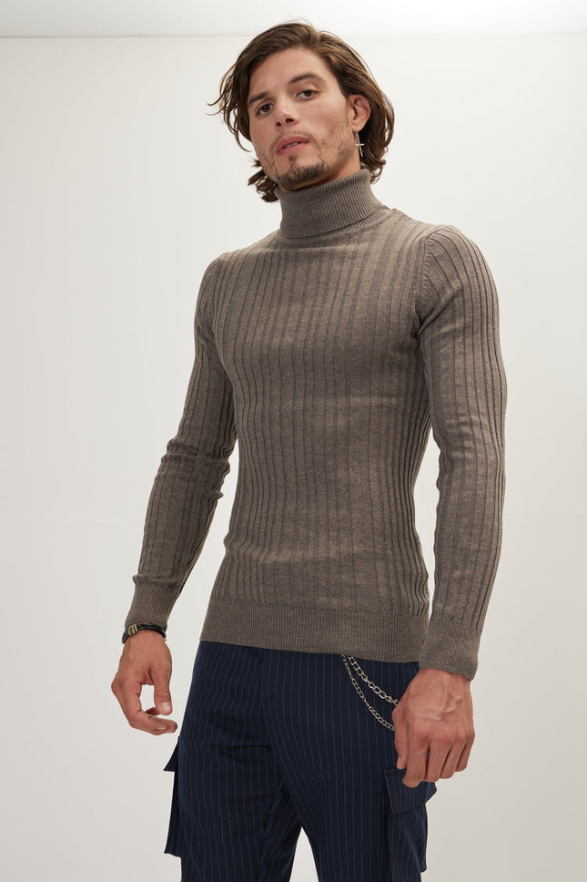 Roll Neck Ribbed Sweater - Dark Vizon - Ron Tomson