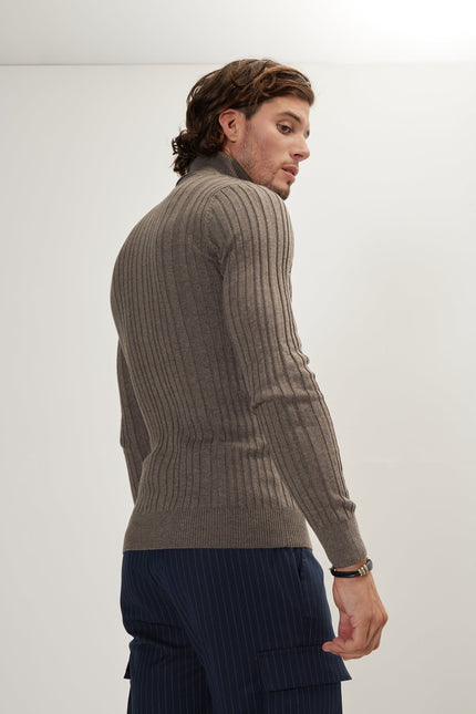 Roll Neck Ribbed Sweater - Dark Vizon - Ron Tomson
