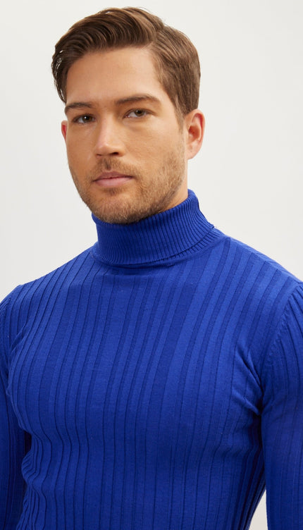 Roll Neck Ribbed Sweater - Electric Blue - Ron Tomson