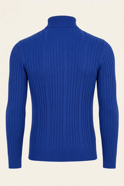 Roll Neck Ribbed Sweater - Electric Blue - Back