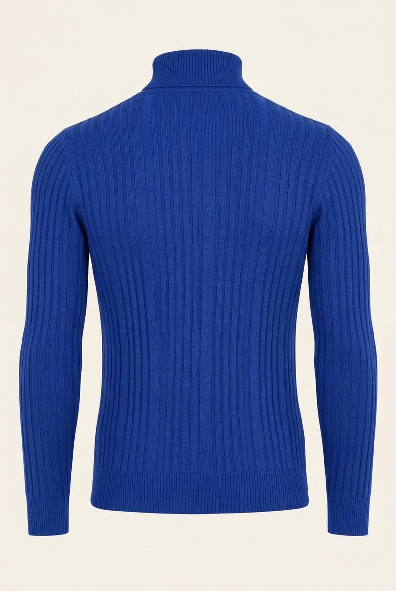 Roll Neck Ribbed Sweater - Electric Blue - Back