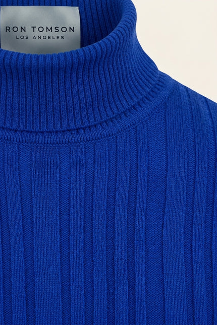 Roll Neck Ribbed Sweater - Electric Blue - Detail