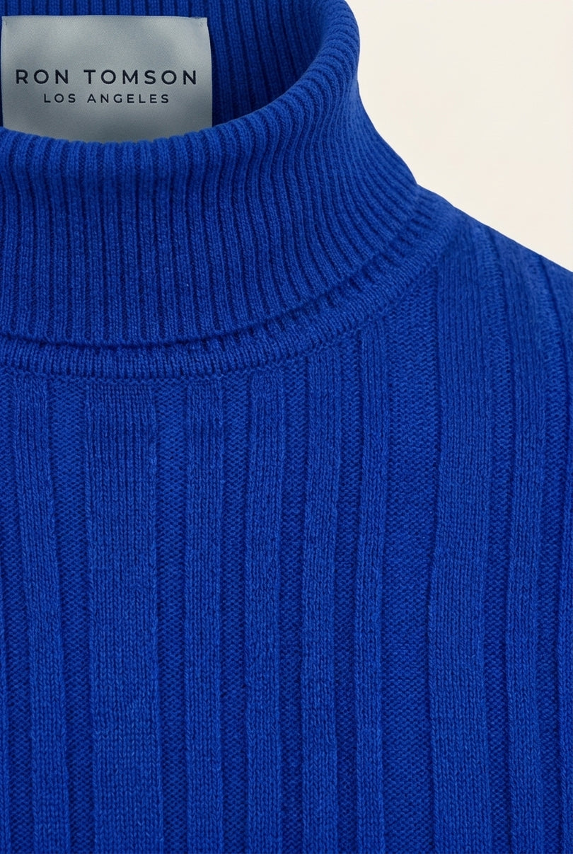 Roll Neck Ribbed Sweater - Electric Blue - Detail