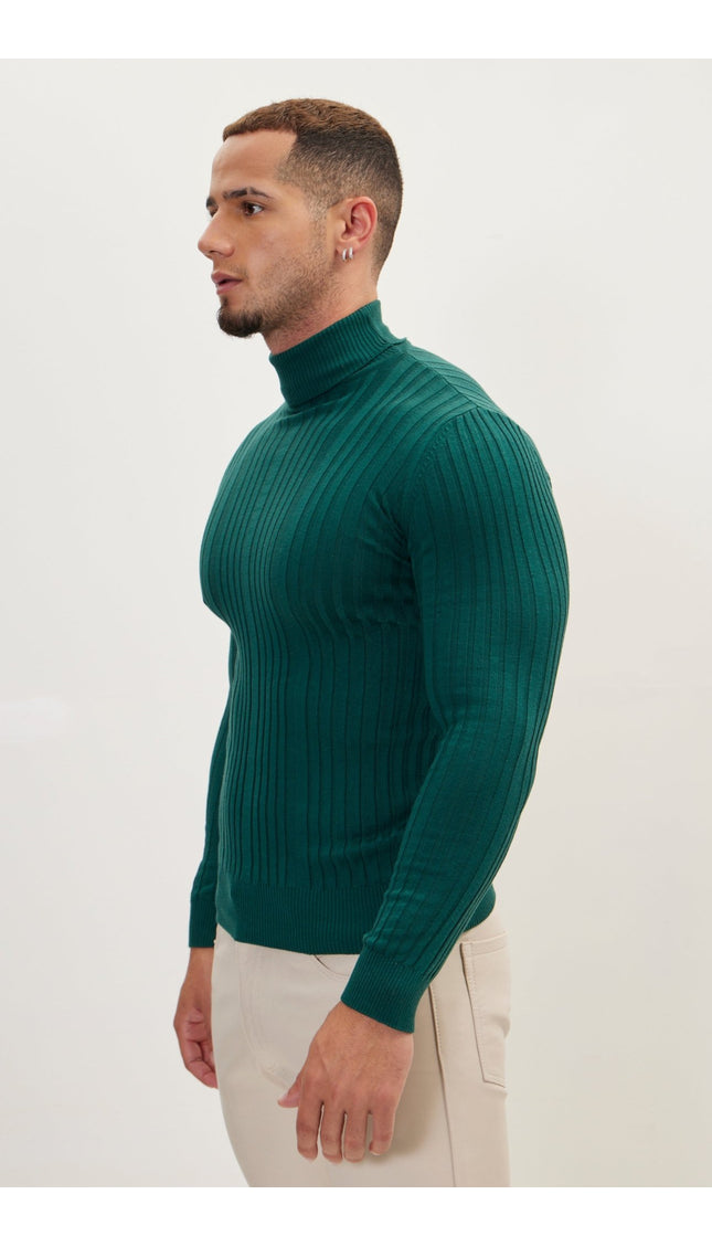 Roll Neck Ribbed Sweater - Green - Ron Tomson