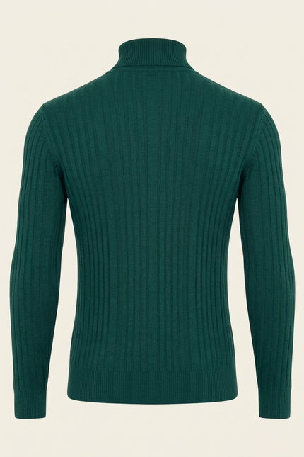Roll Neck Ribbed Sweater - Green - Back