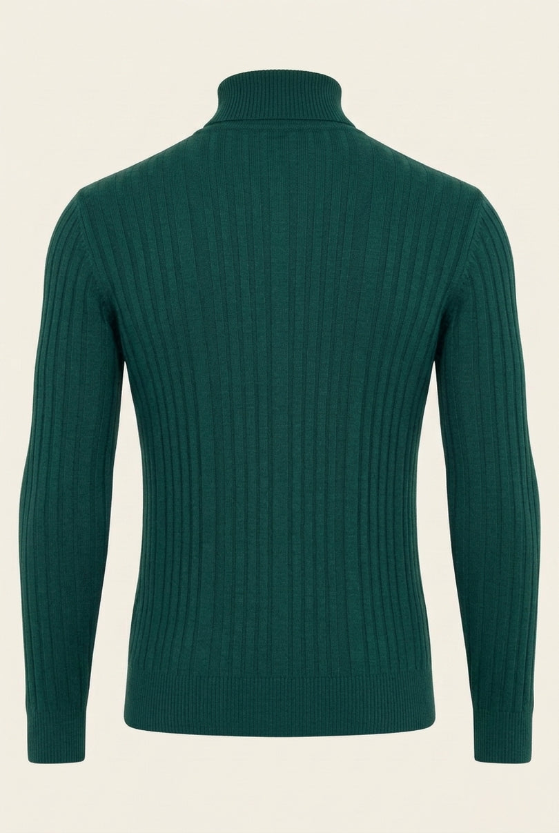 Roll Neck Ribbed Sweater - Green - Back