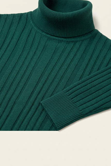 Roll Neck Ribbed Sweater - Green - Detail