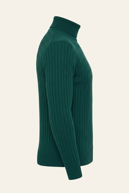 Roll Neck Ribbed Sweater - Green - Side