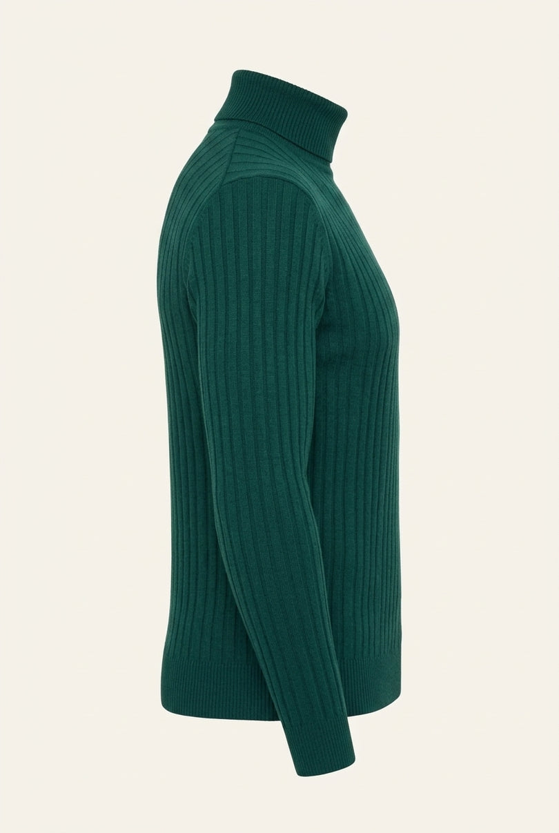 Roll Neck Ribbed Sweater - Green - Side