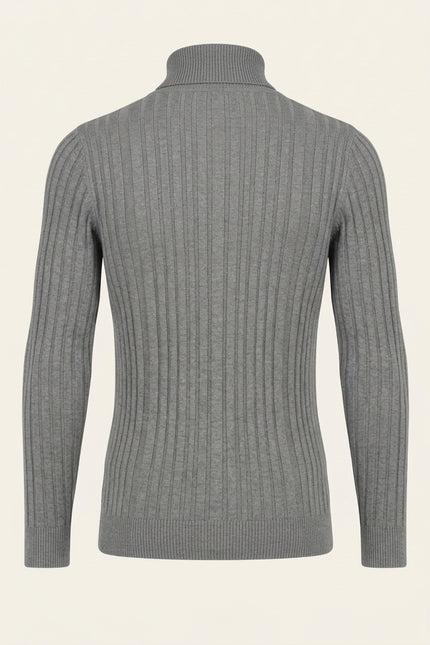 Roll Neck Ribbed Sweater - Grey - Back