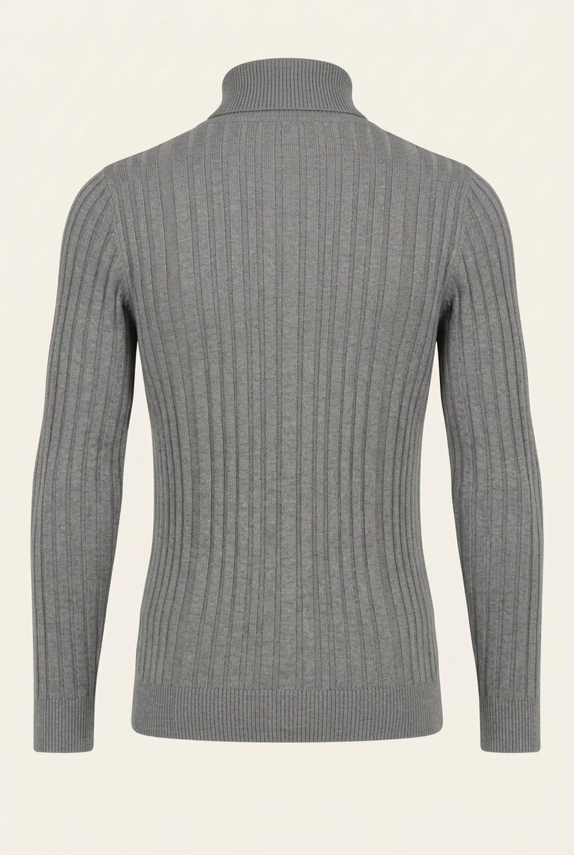 Roll Neck Ribbed Sweater - Grey - Back