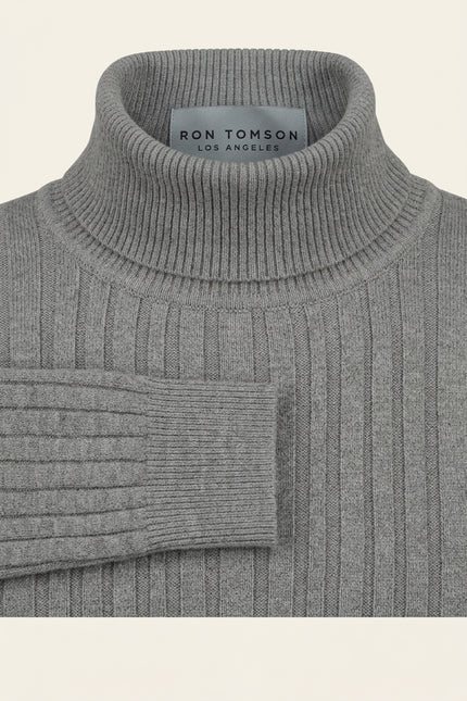 Roll Neck Ribbed Sweater - Grey - Detail