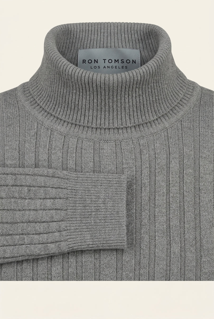 Roll Neck Ribbed Sweater - Grey - Detail