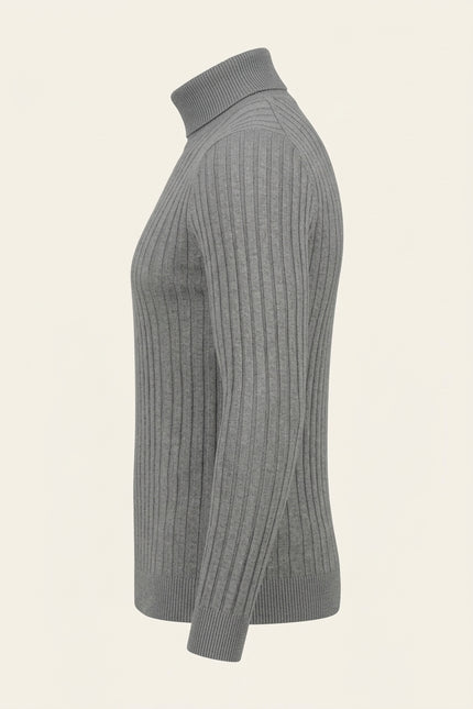 Roll Neck Ribbed Sweater - Grey - Side