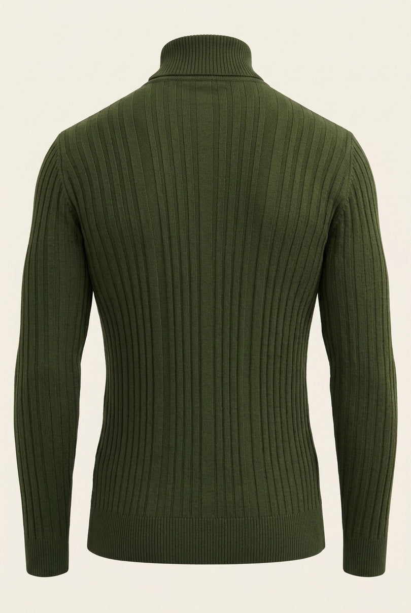 Roll Neck Ribbed Sweater - Khaki - Back