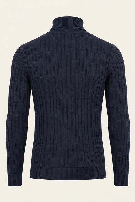 Roll Neck Ribbed Sweater - Navy - Back