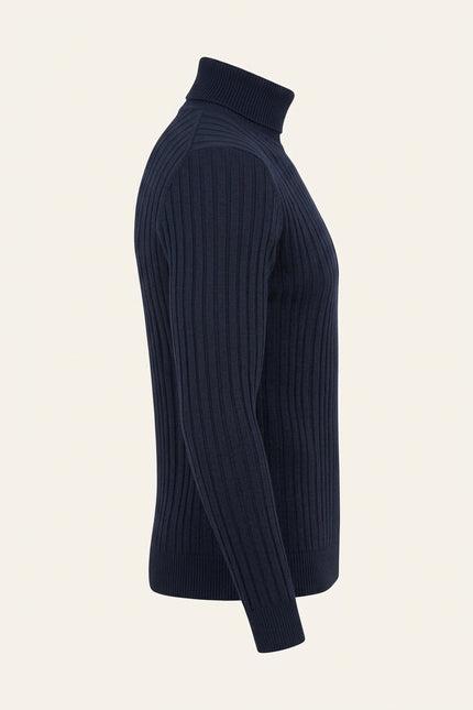 Roll Neck Ribbed Sweater - Navy - Side