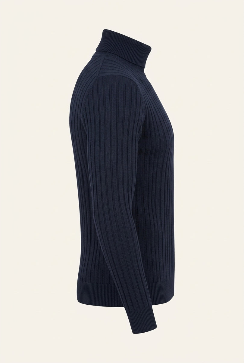 Roll Neck Ribbed Sweater - Navy - Side
