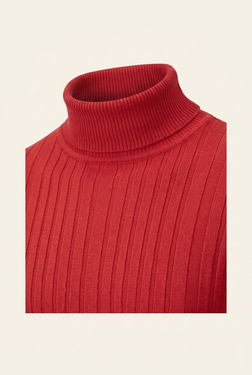 Roll Neck Ribbed Sweater - Red - Detail