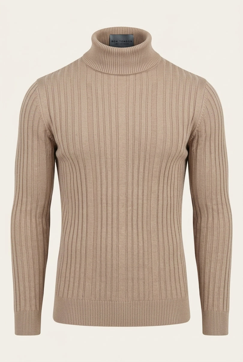 Roll Neck Ribbed Sweater - Vizon - Front
